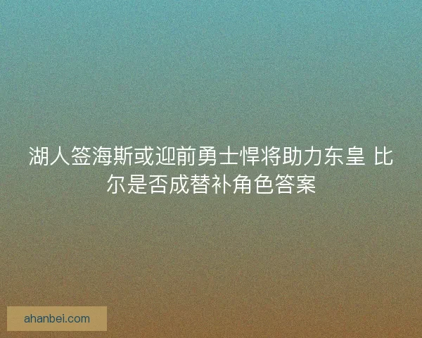 湖人签海斯或迎前勇士悍将助力东皇 比尔是否成替补角色答案